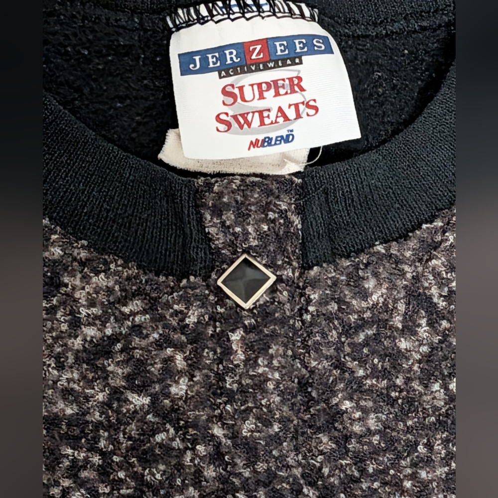 Jerzees Black and Gray Bouclé Crew Sweatshirt